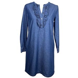 Draper James Chambray Ruffle Henley Shift Dress Blue Size 4